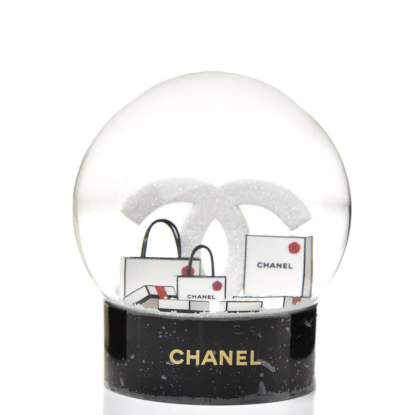 Glass CC Shopping Bag Snow Globe
