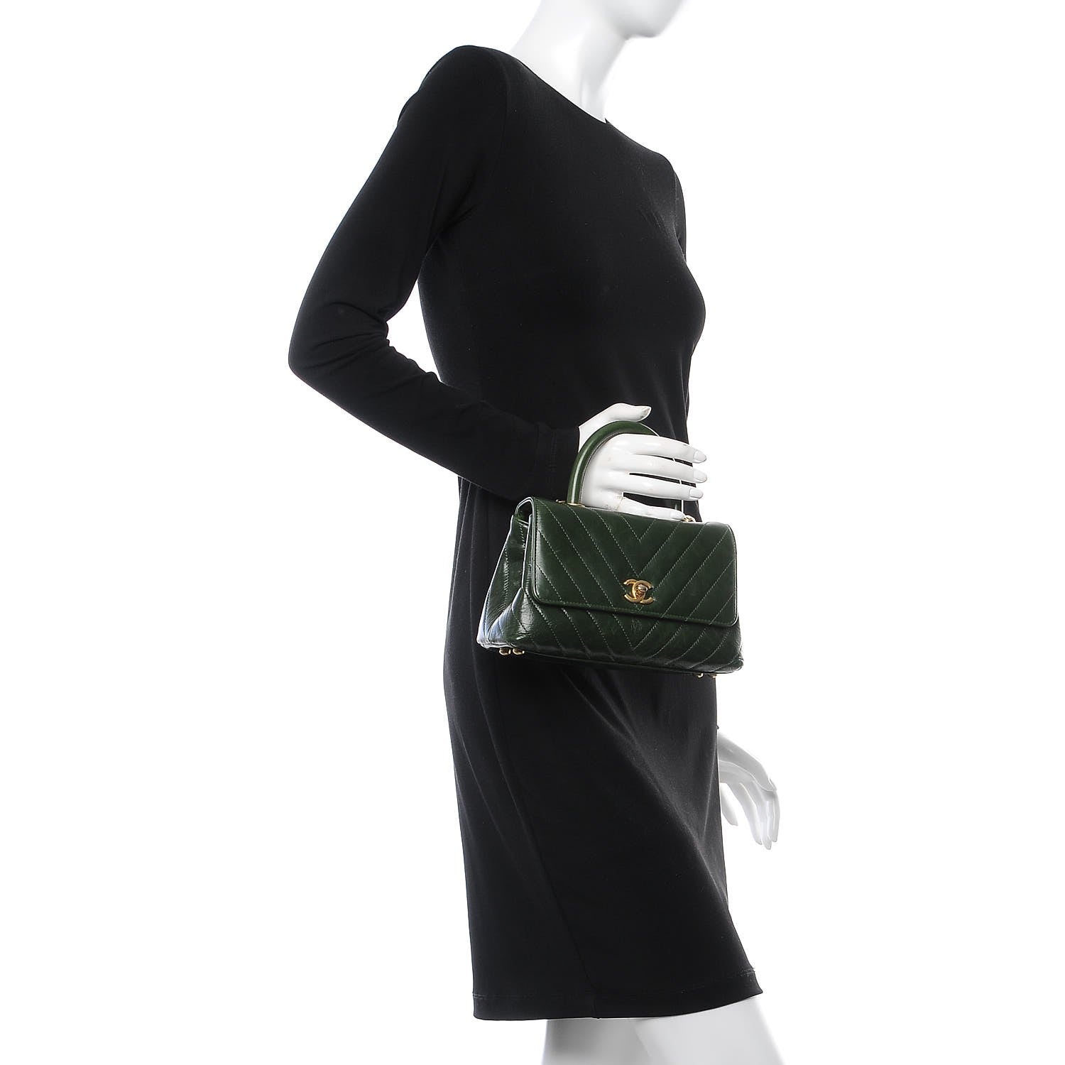 Chanel Calfskin Chevron Quilted Mini Coco Handle Flap Green 3 of 11