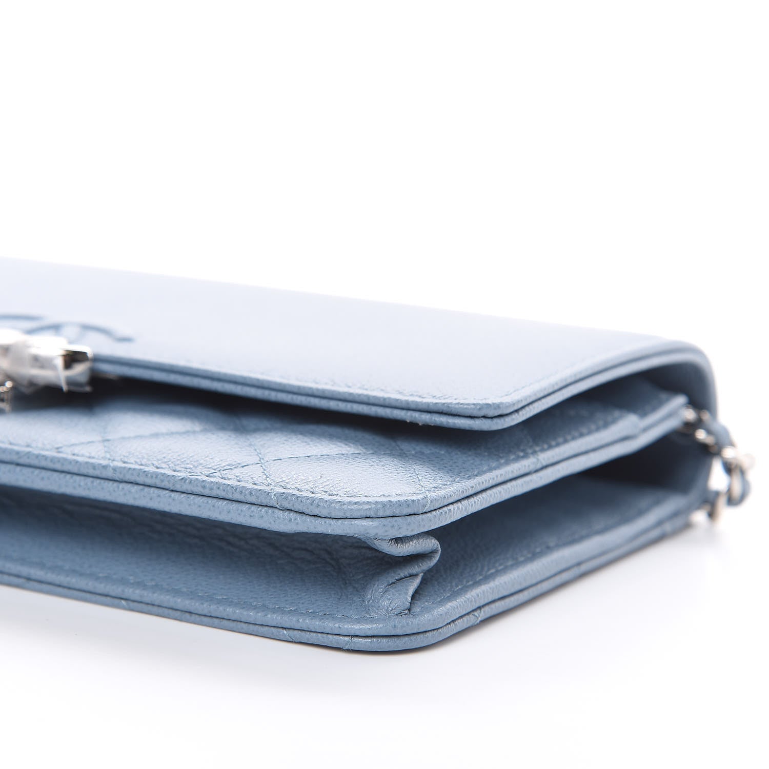 Chanel Grained Calfskin Quilted CC Box Wallet On Chain WOC Blue 10 of 11