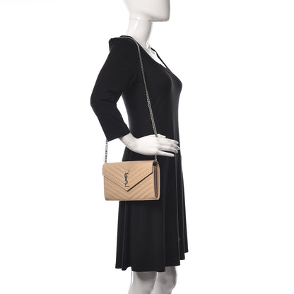 Saint Laurent Grain De Poudre Matelasse Chevron Monogram Chain Wallet Nude Powder 2 of 10