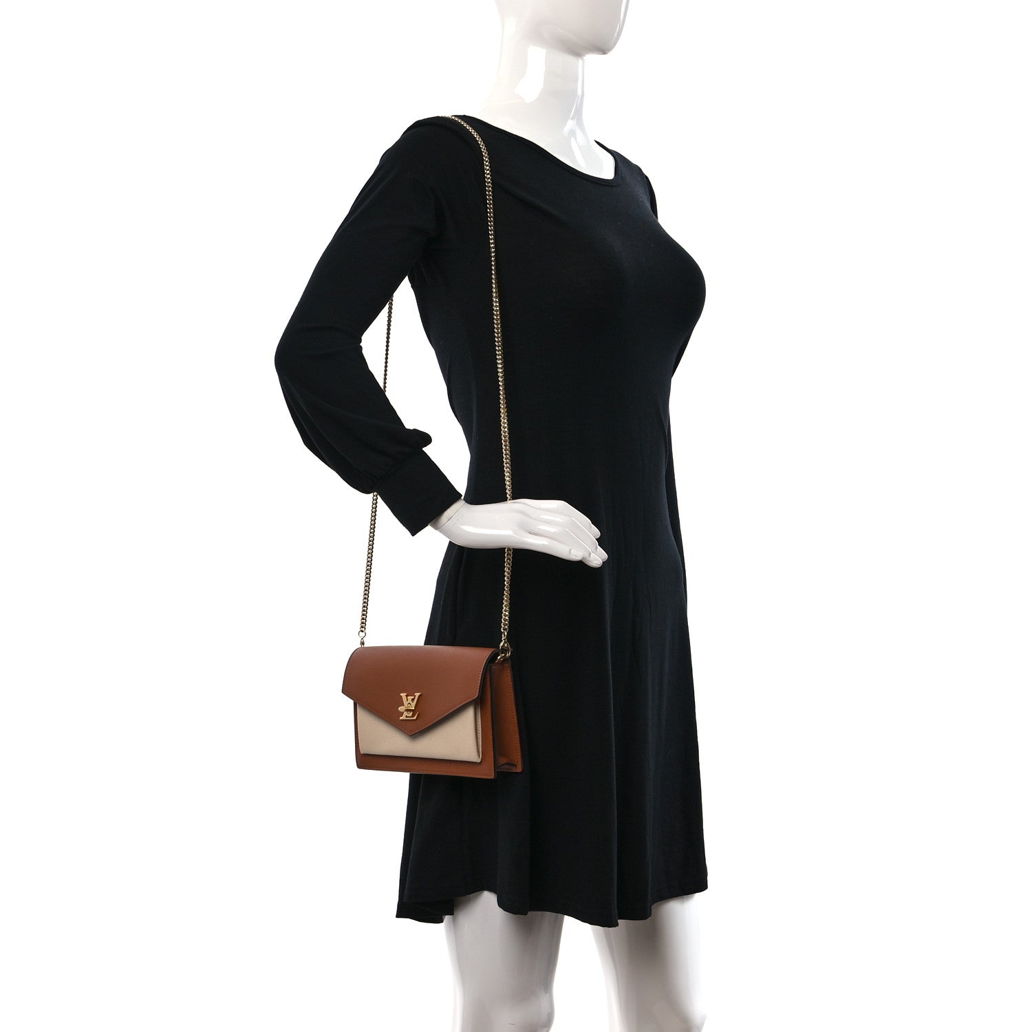 Louis Vuitton Soft Calfskin My Lockme Chain Pochette Chataigne 2 of 17