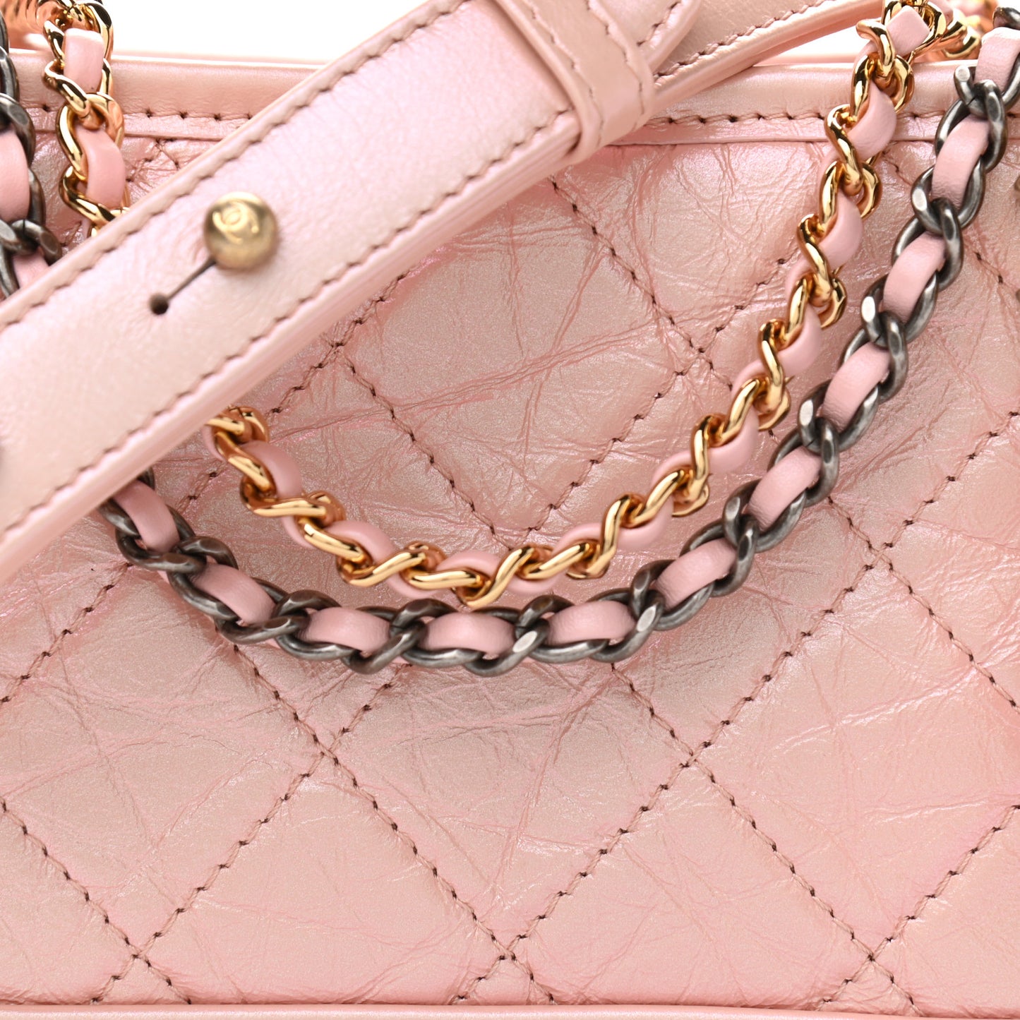 Iridescent Aged Calfskin Quilted Small Gabrielle Hobo Light Pink
