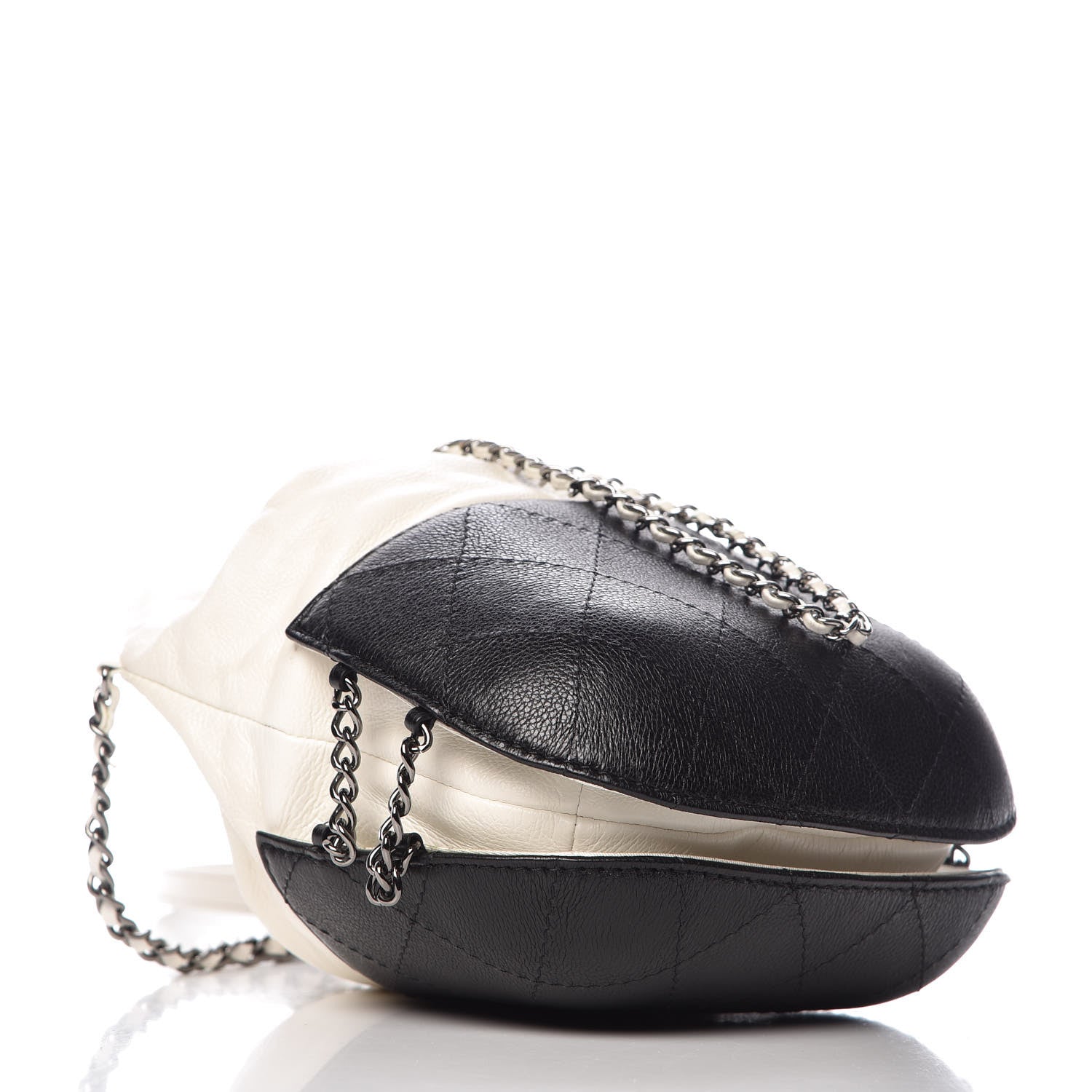 Chanel Aged Calfskin Quilted Small Gabrielle Bucket White Black 4 of 8