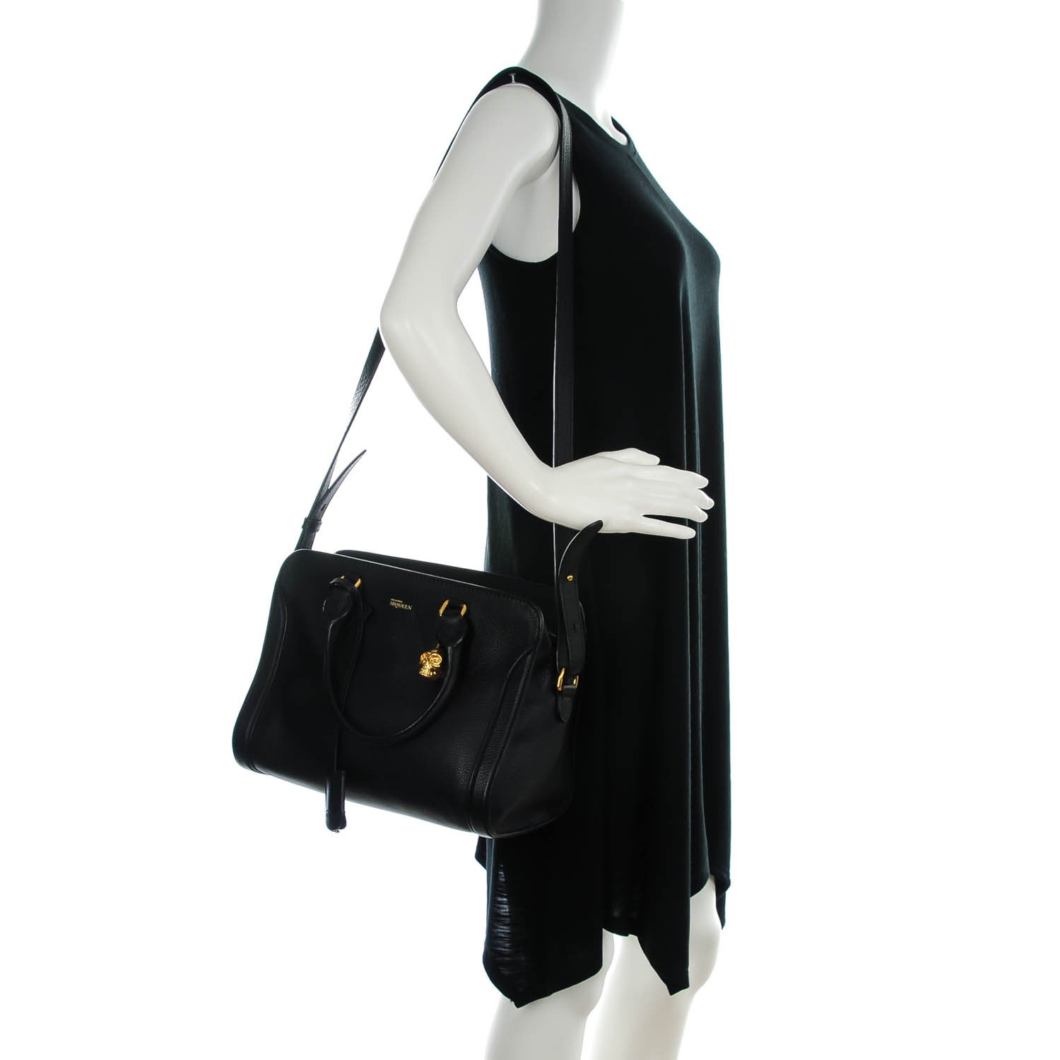 Alexander McQueen Pebbled Calfskin Small Skull Padlock Zip Around Tote Black 2 of 7