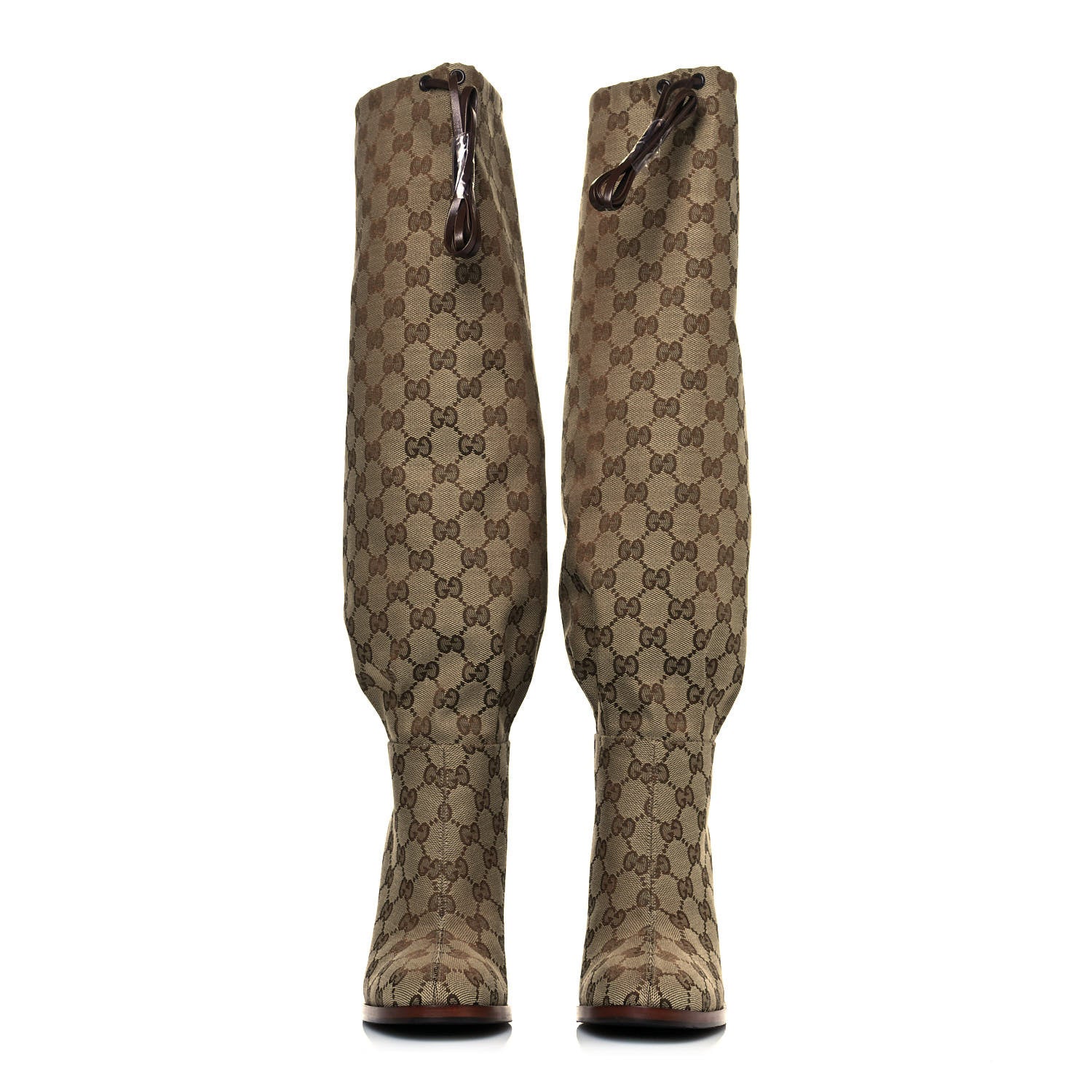 Gucci Monogram Lisa Mid Heel Boots 37 Beige Ebony 2 of 7