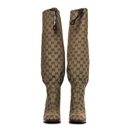Gucci Monogram Lisa Mid Heel Boots 37 Beige Ebony 2 of 7