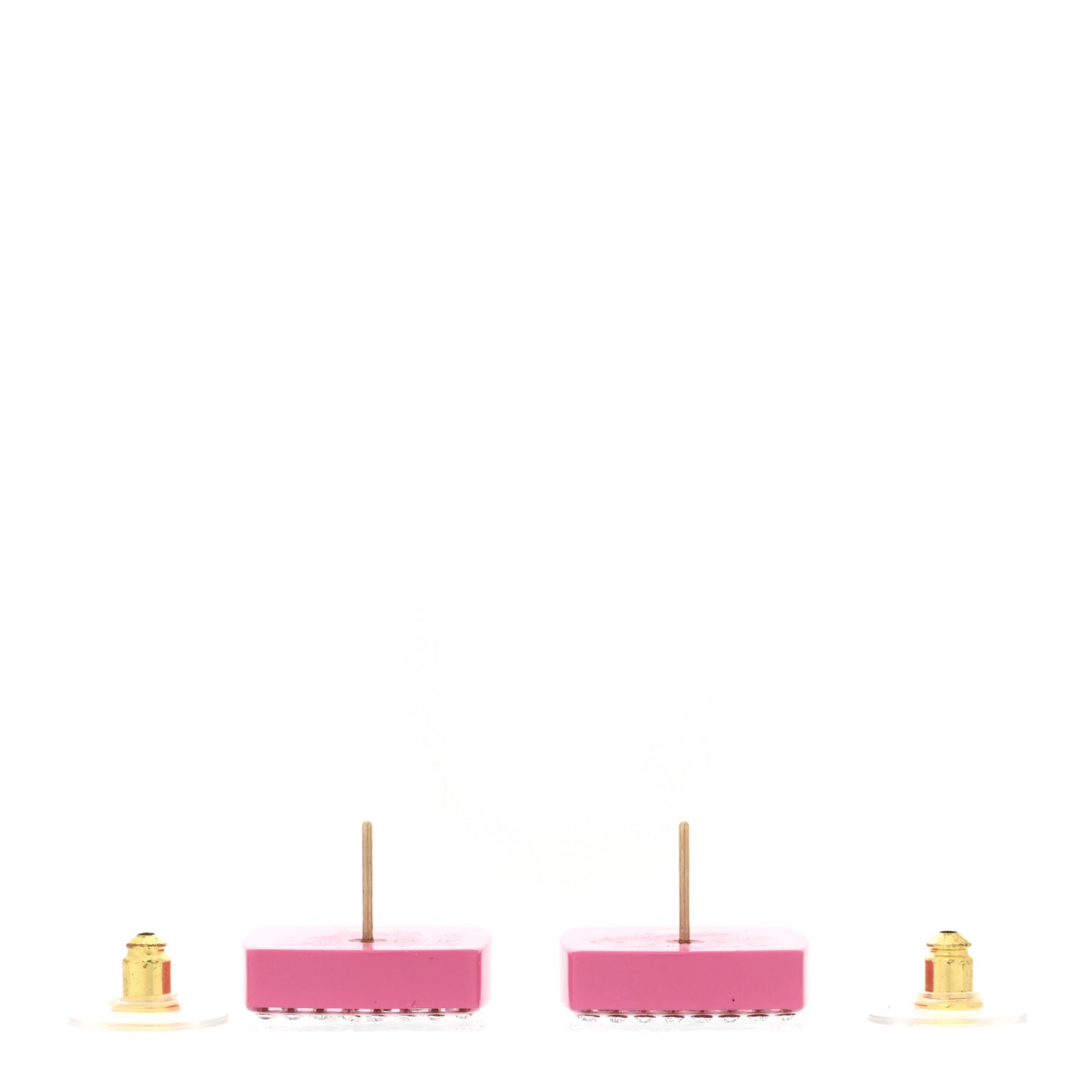 Metal Resin Crystal CC Square Earrings Gold White Pink