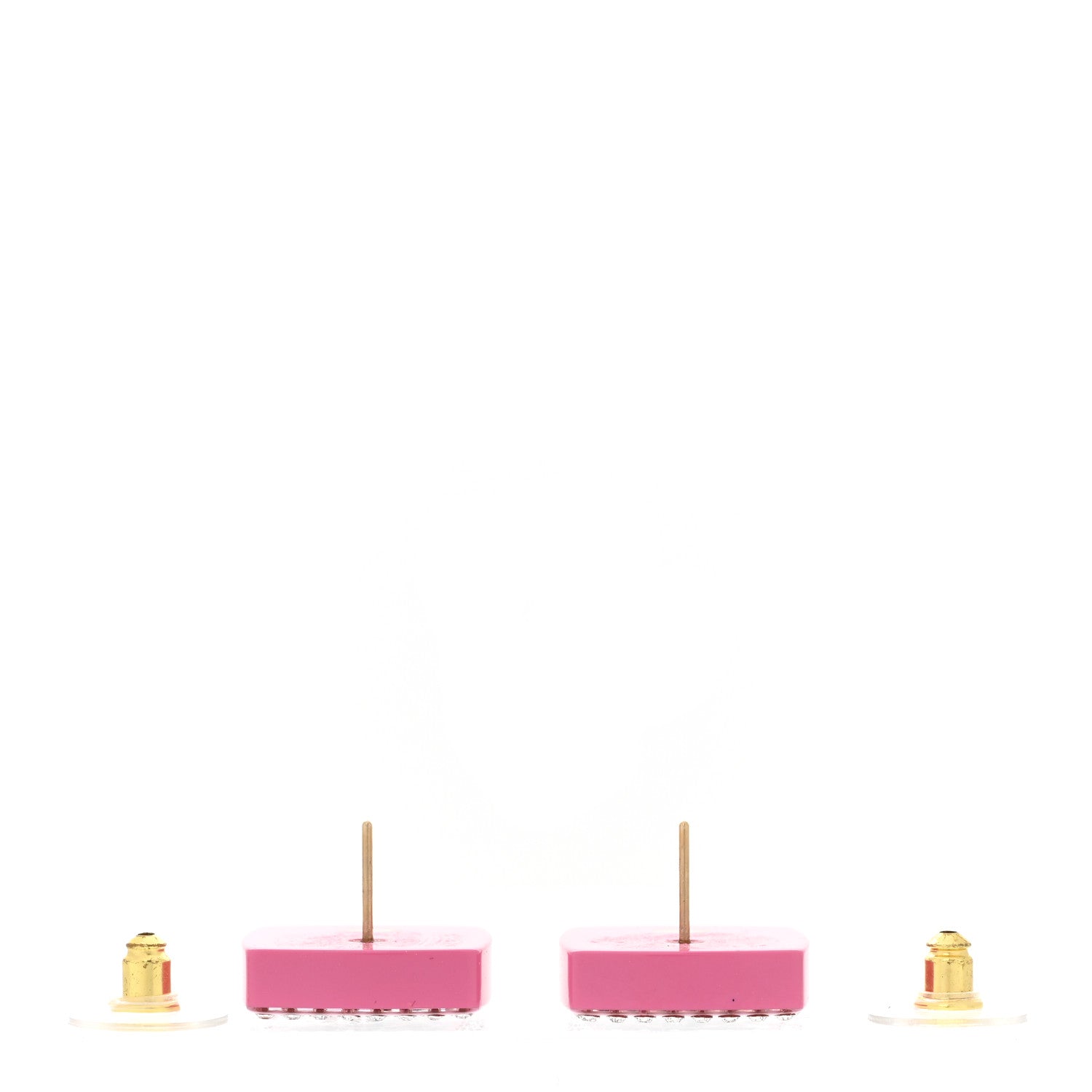 Chanel Metal Resin Crystal CC Square Earrings Gold White Pink 3 of 5