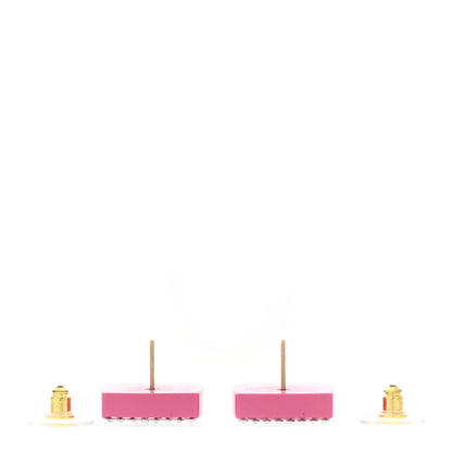 Chanel Metal Resin Crystal CC Square Earrings Gold White Pink 3 of 5