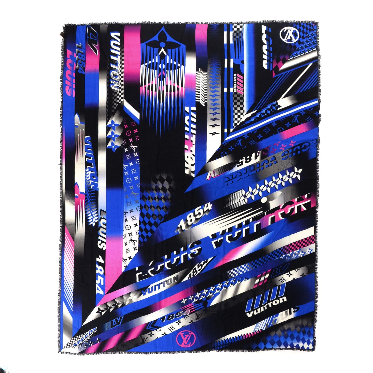 Wool Monogram Race Stole Blue