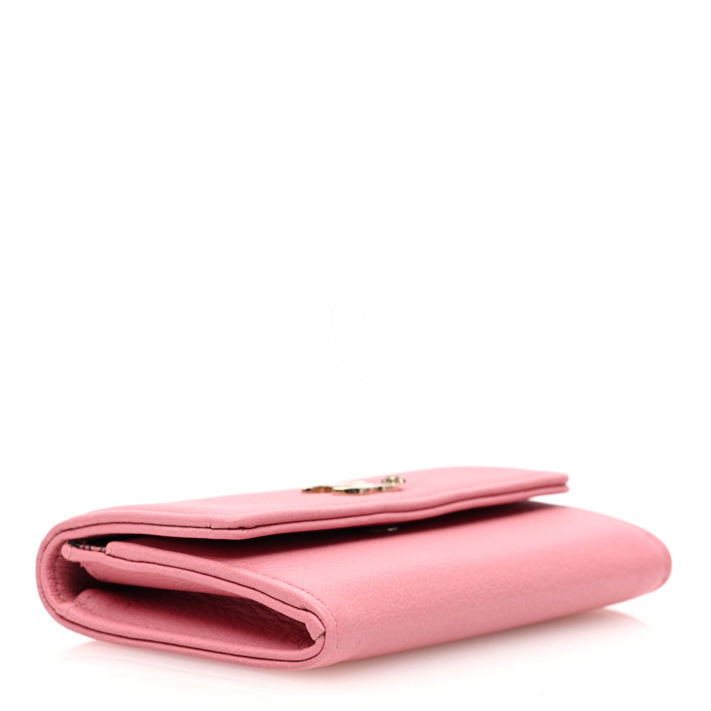 Goatskin Camellia CC Flap Card Holder Pink Black