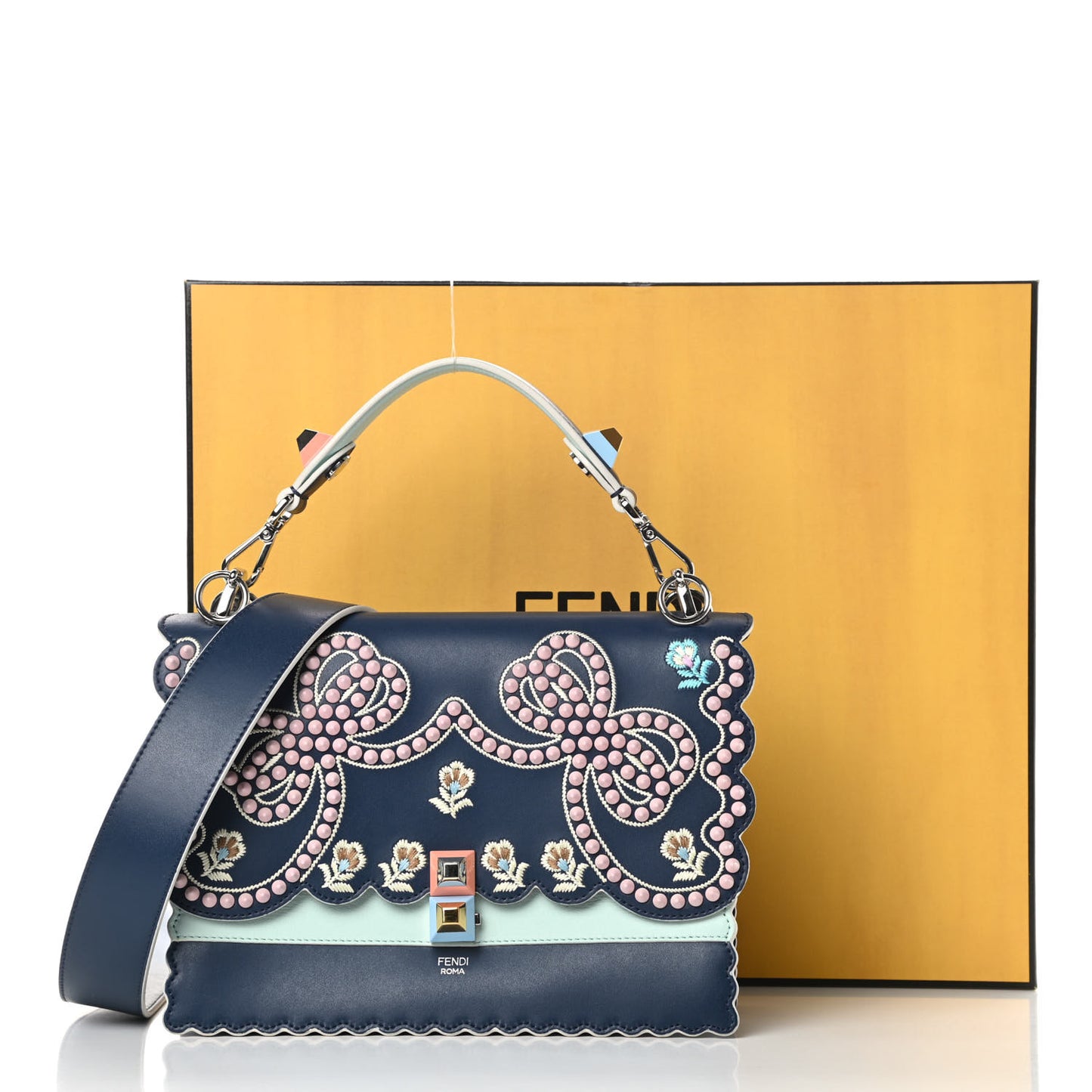 Vitello Liberty Scalloped Studded Flowers and Bows Kan I Shoulder Bag Amazzonia Multicolor