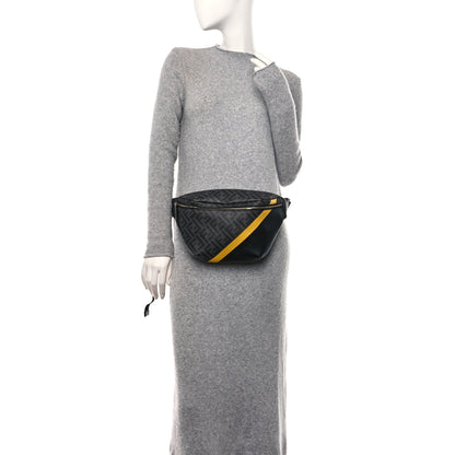 Fendi Glazed Fabric Vitello Liberty FF 1974 Diagonal Belt Bag Black Sunflower 3 of 10