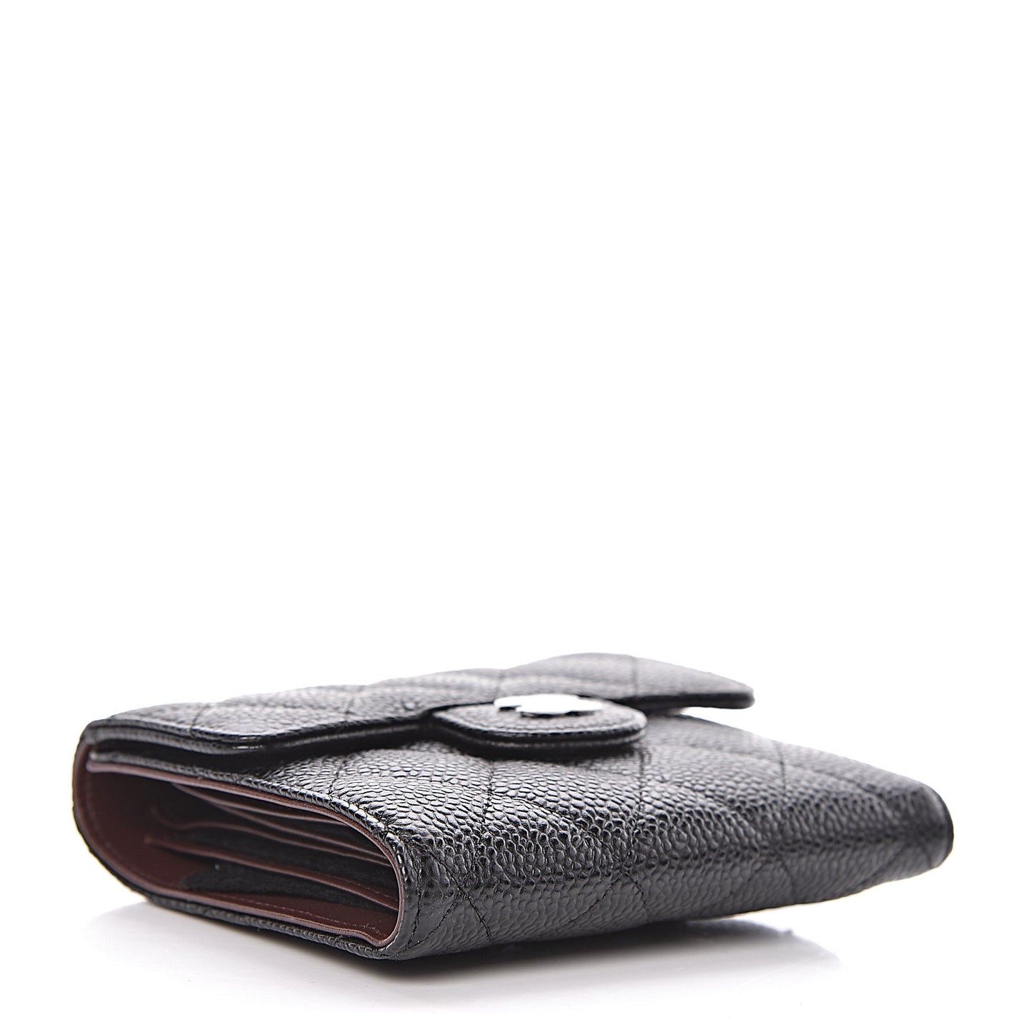 Caviar Quilted Compact Flap Wallet Black