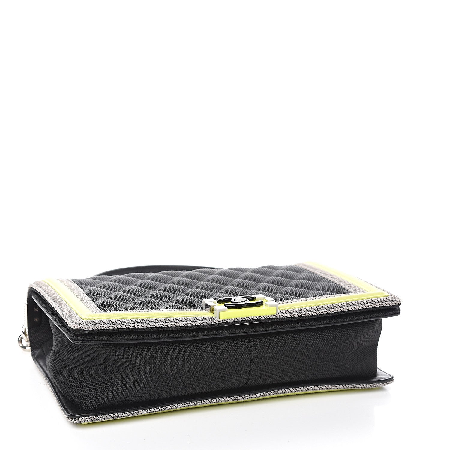 Chanel Canvas Quilted New Medium Fluo Boy Flap Black Grey Yellow 3 of 9