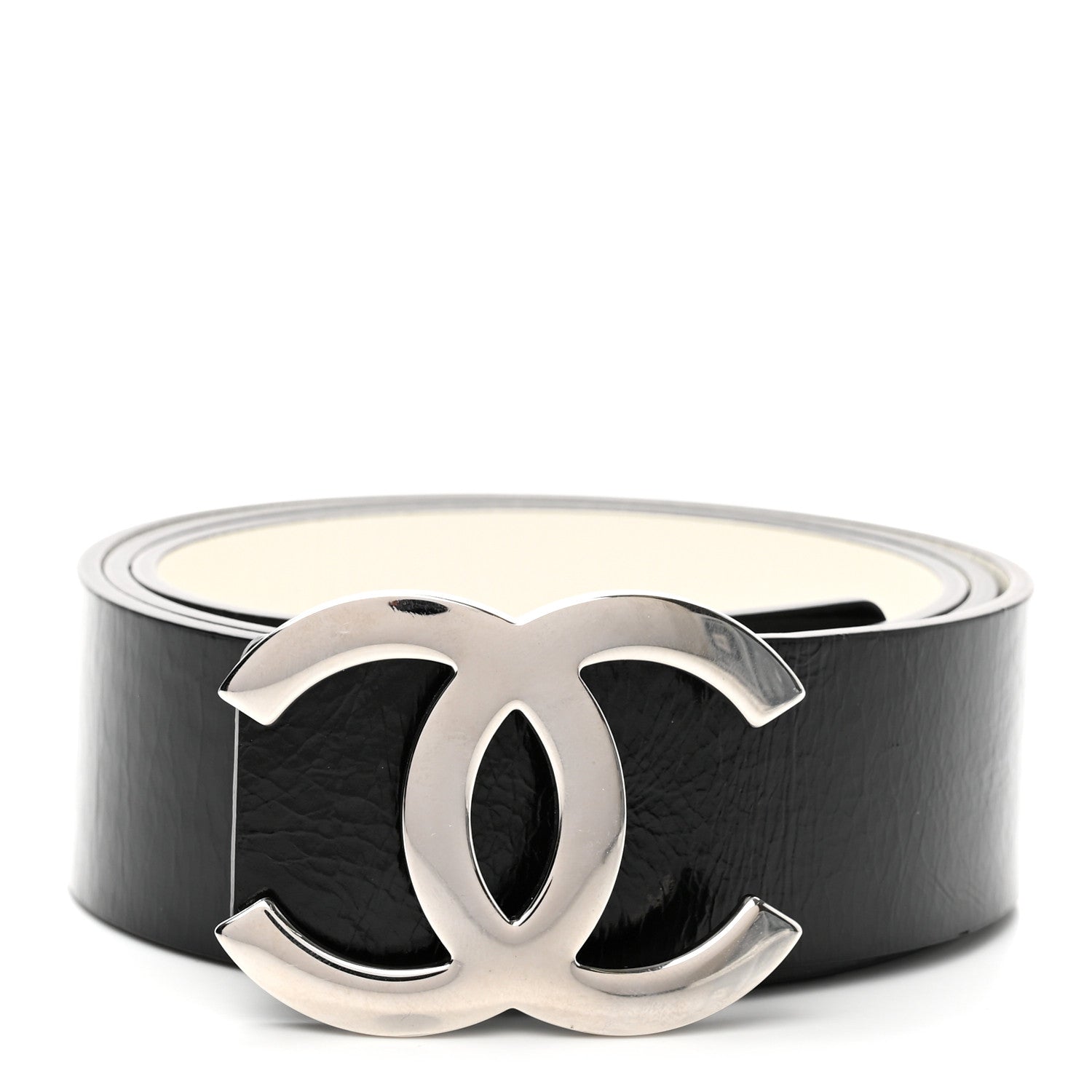 Chanel Calfskin Reversible CC Logo Belt 90 White Black 1 of 7