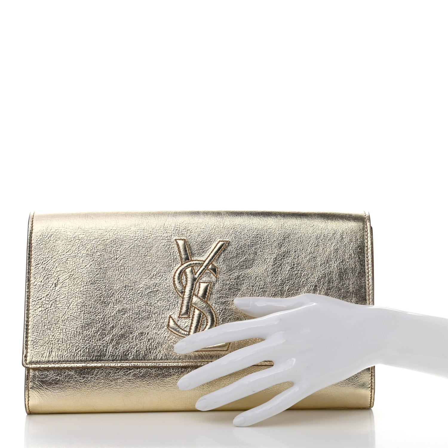 Saint Laurent Metallic Calfskin Monogram Large Belle De Jour Clutch Gold 3 of 7