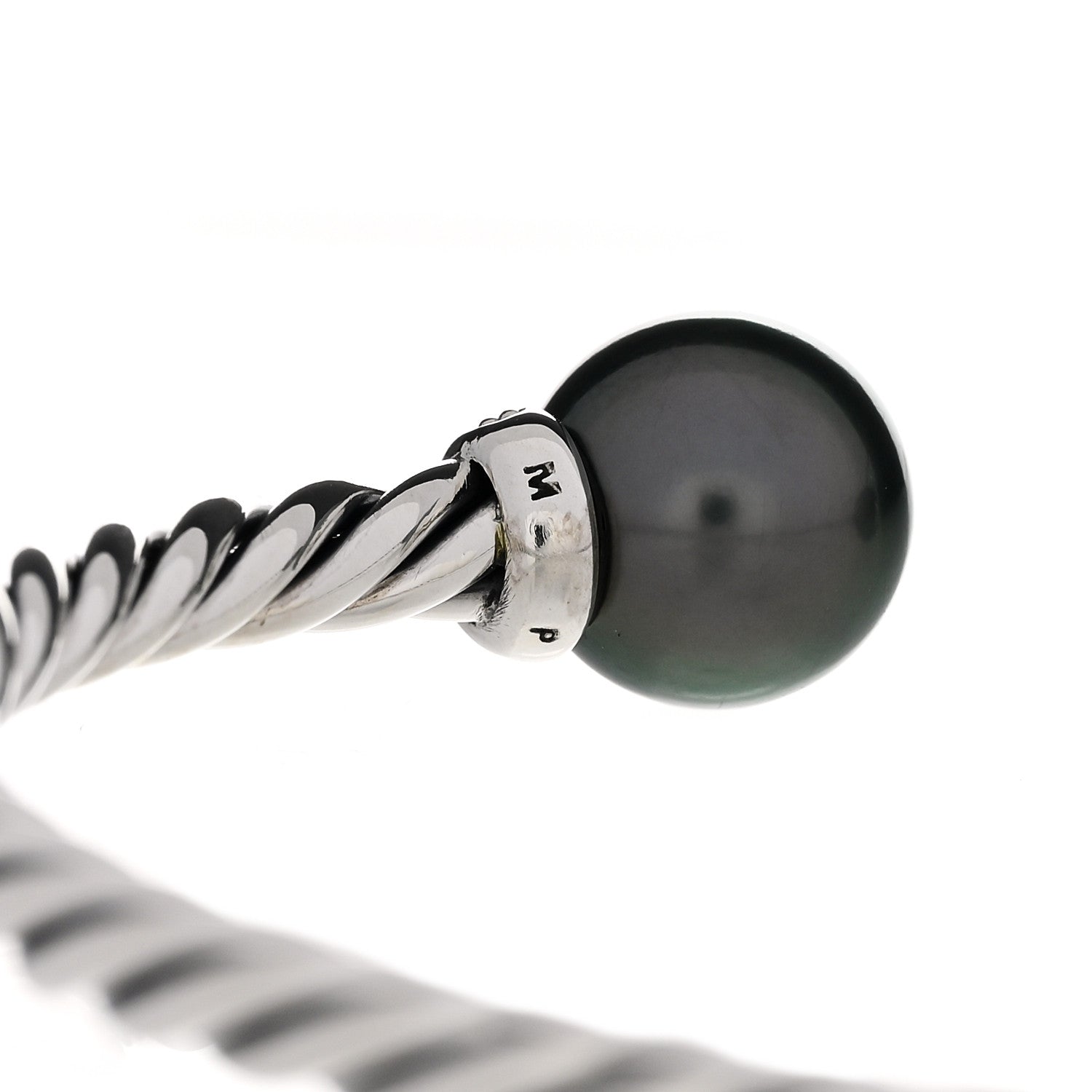 David Yurman Sterling Silver Diamond Tahitian Pearl 9mm Solari Bracelet 3 of 5