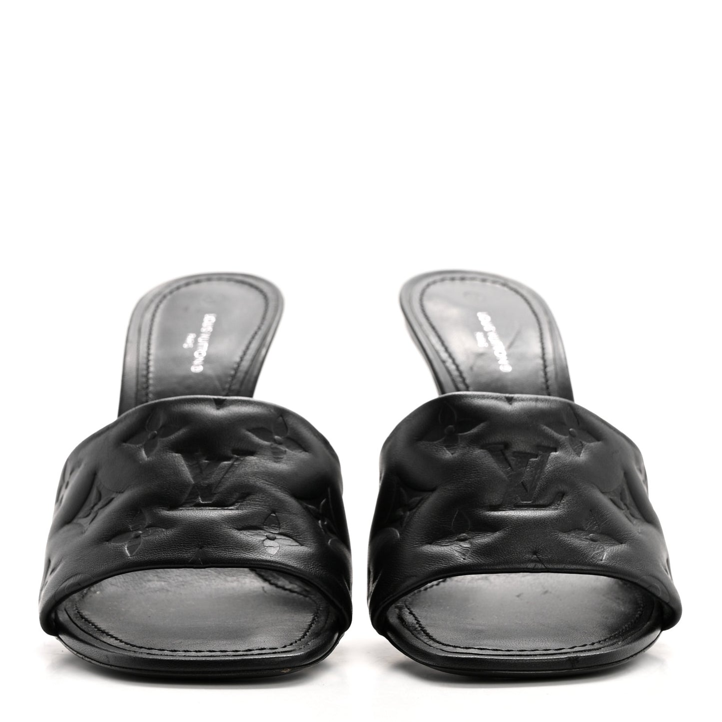 Lambskin Embossed Monogram Revival High Heel Mules 40 Black