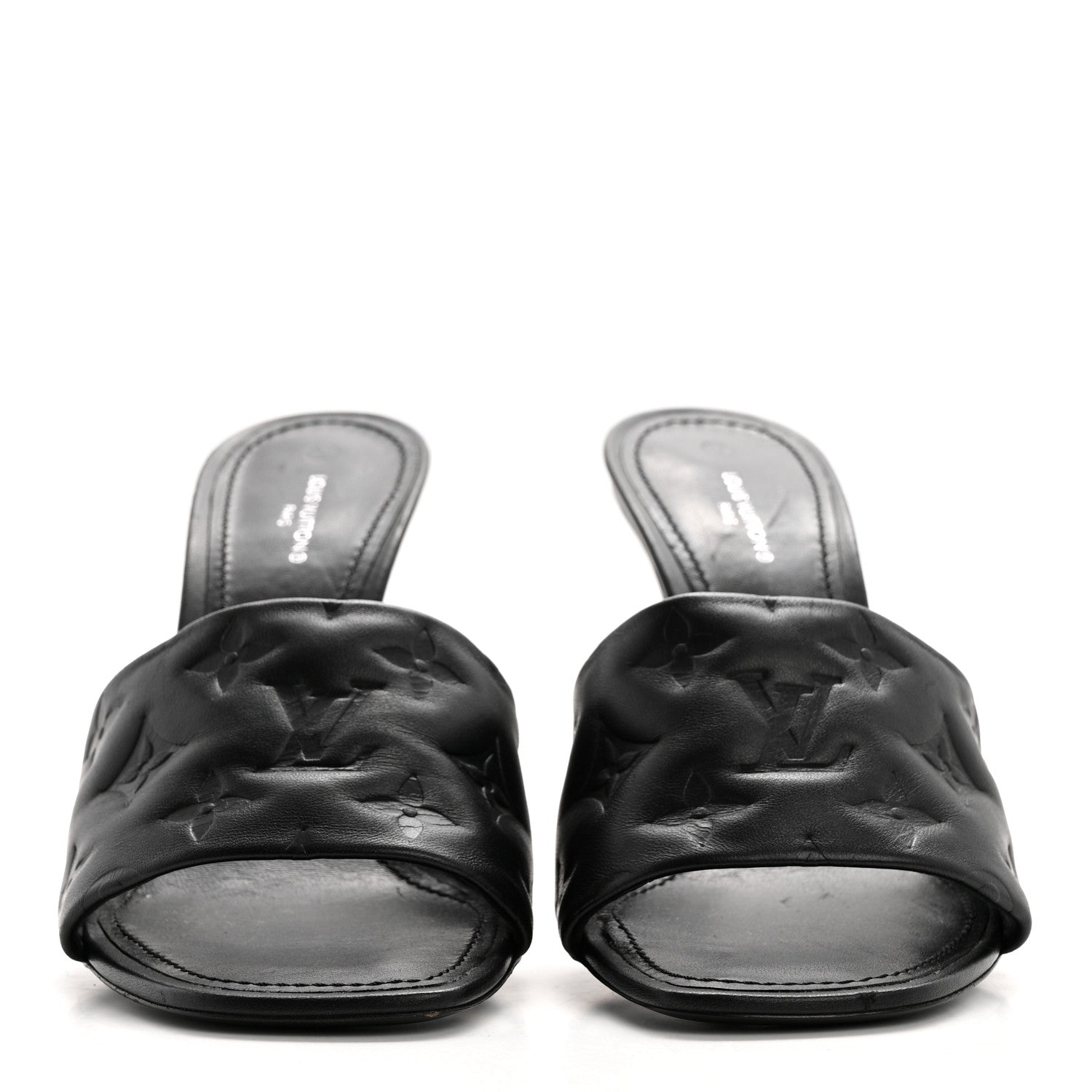 Louis Vuitton Lambskin Embossed Monogram Revival High Heel Mules 40 Black 2 of 10