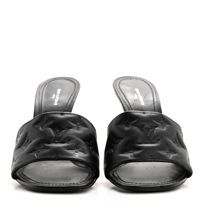 Louis Vuitton Lambskin Embossed Monogram Revival High Heel Mules 40 Black 2 of 10