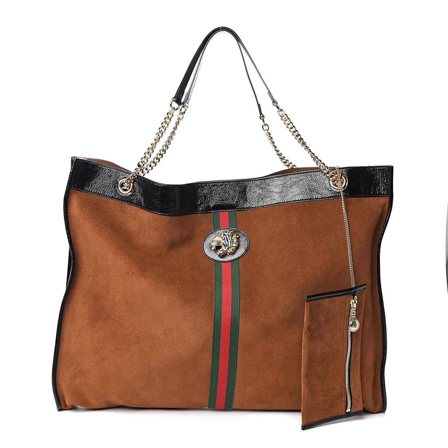 Suede Patent Maxi Rajah Chain Tote Nocciola Black