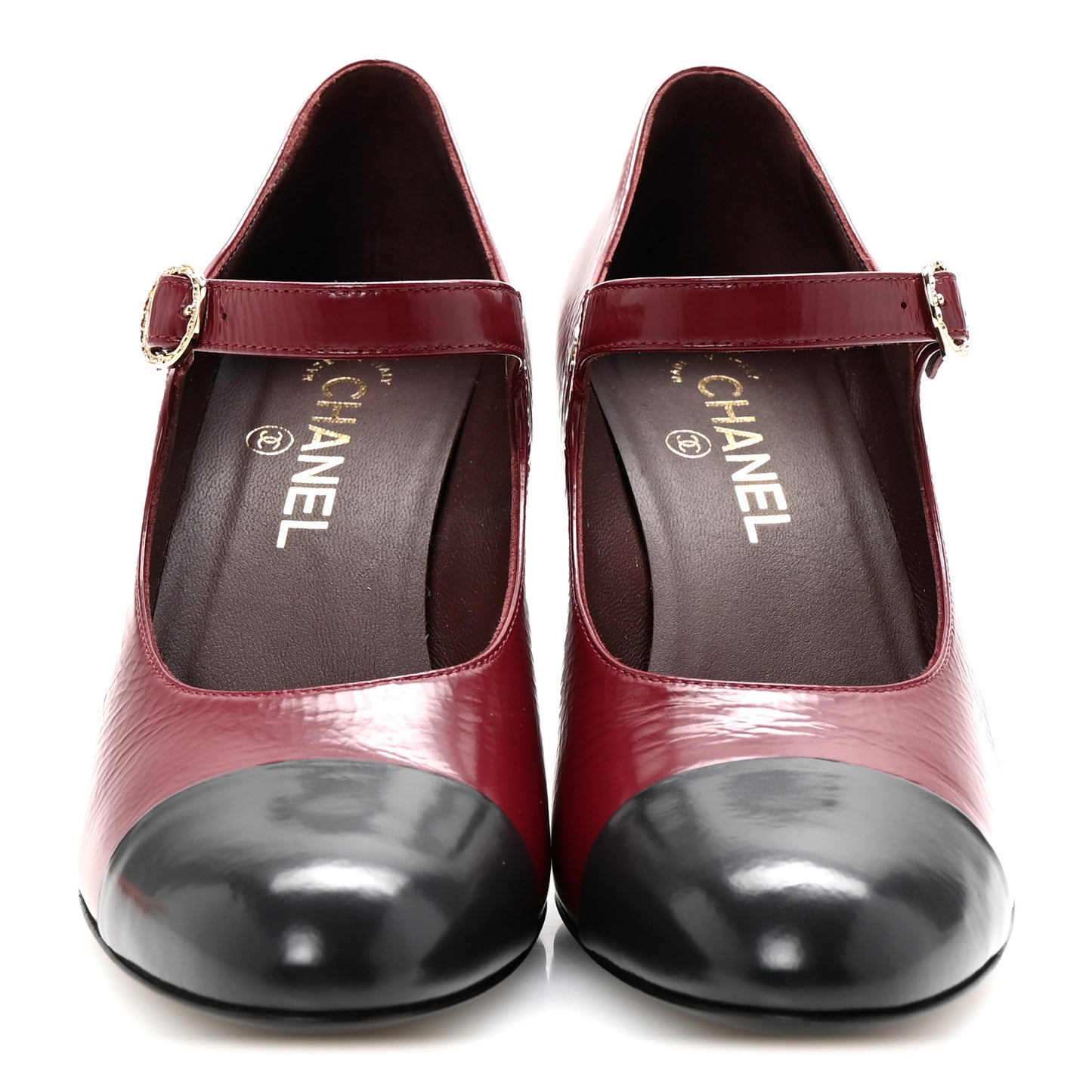 Shiny Goatskin Cap Toe Mary Jane Pumps 40 Burgundy Dark Grey