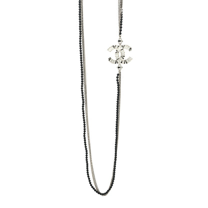 Chanel Metal Crystal Baguette Beaded CC Multi Strand Long Necklace Silver Black 1 of 5