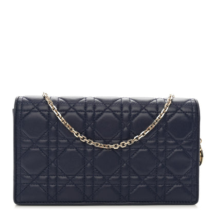 Christian Dior Lambskin Cannage Lady Dior Pouch Navy 1 of 13