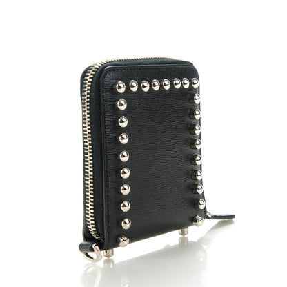 Fendi Vitello Elite Flamingo Mink Karlito Studded Zip Around Chain Wallet Black White Plaster 3 of 9