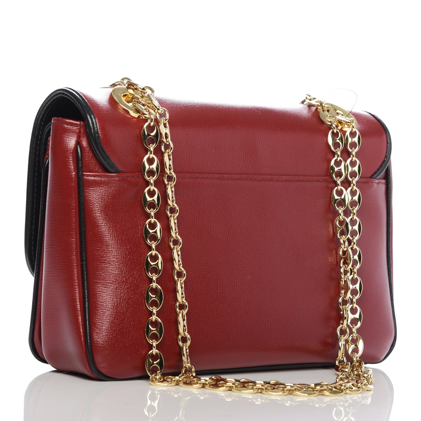 Azalea Calfskin Bi-Color Small Marina Chain Shoulder Bag New Cherry Red Black