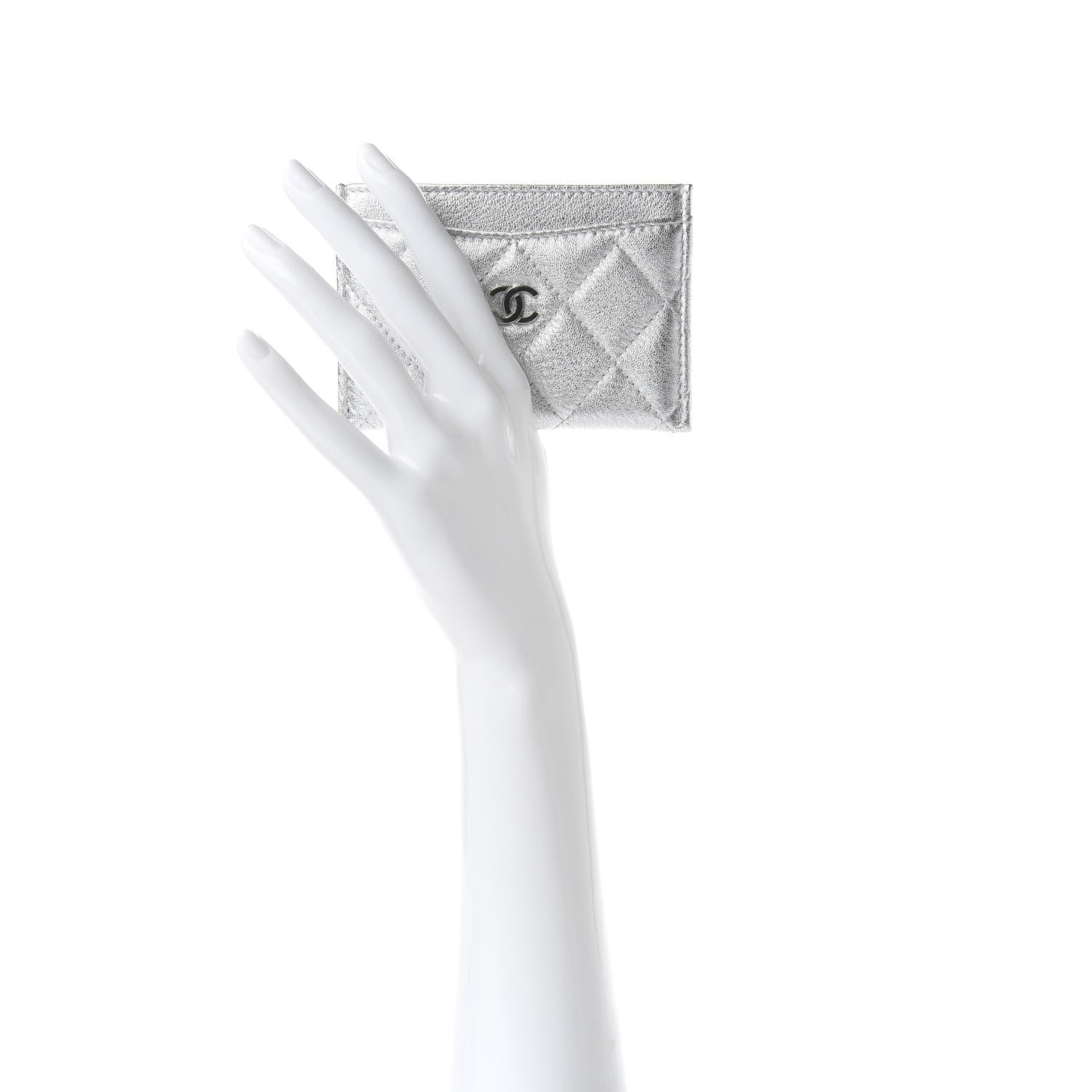Chanel Metallic Lambskin Quilted Card Holder Silver 2 of 9