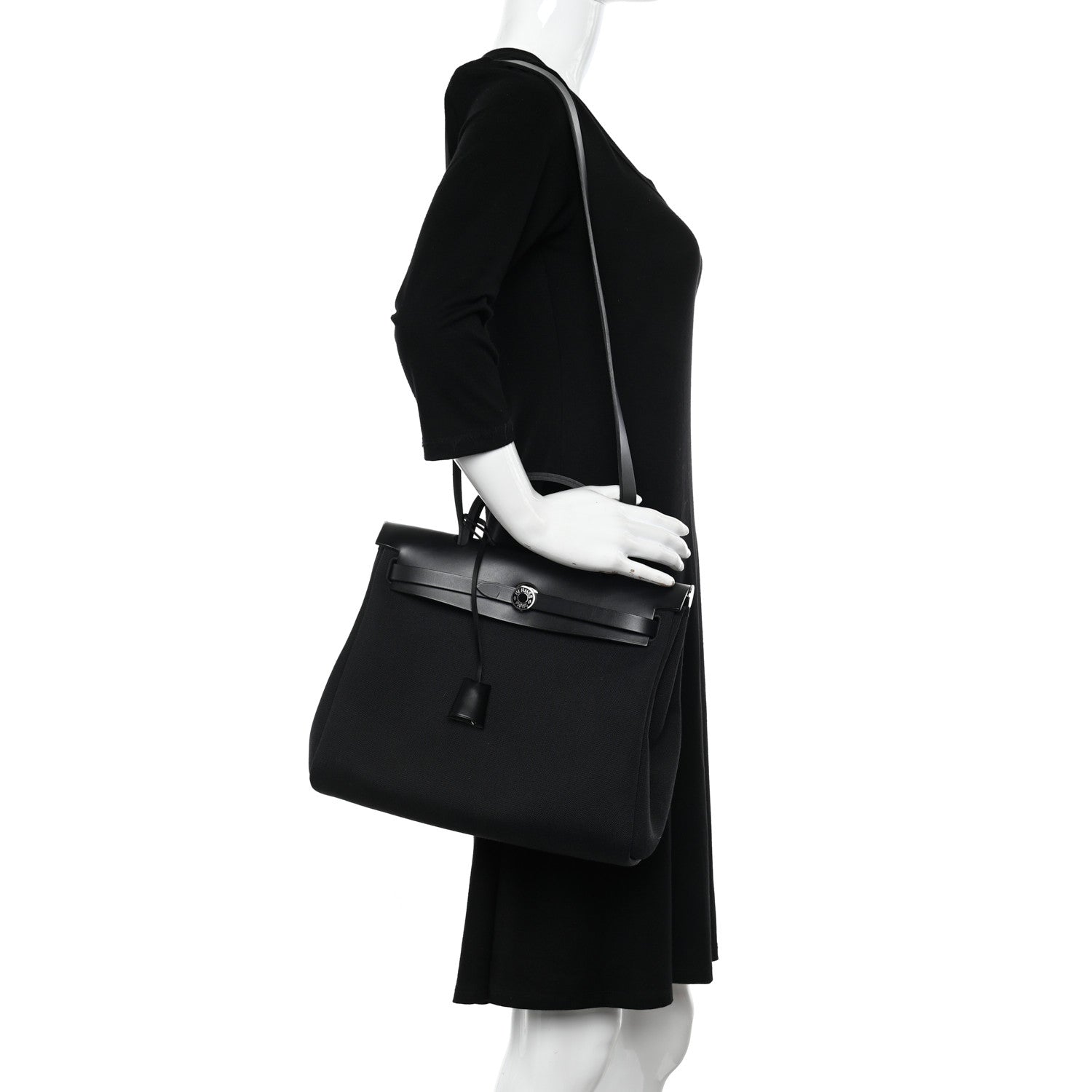 Hermes Military Toile Vache Hunter Herbag Zip Retourne 31 PM Black 2 of 12