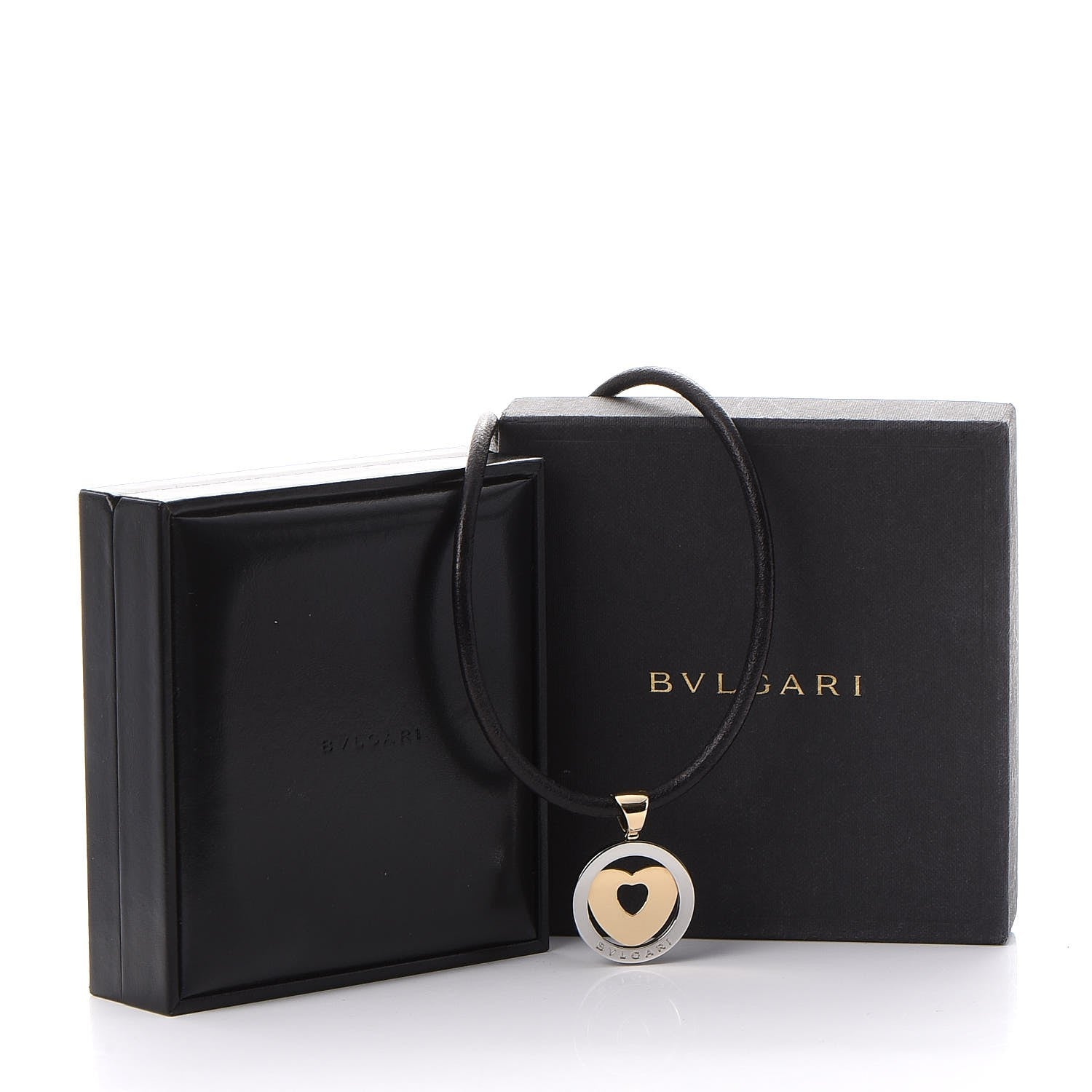 Bulgari 18K Yellow Gold Stainless Steel Heart Cord Pendant Necklace 7 of 7