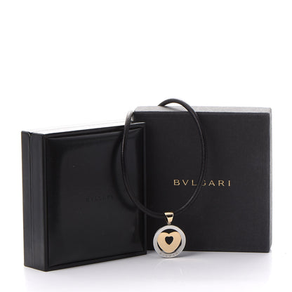 Bulgari 18K Yellow Gold Stainless Steel Heart Cord Pendant Necklace 7 of 7