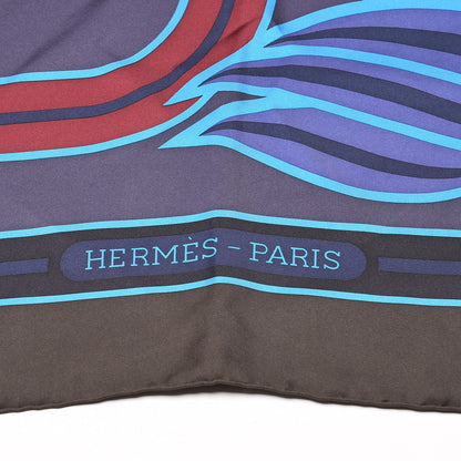 Hermes Silk Quadrige Bayadere Giant Pointe Triangle Scarf Encre Bronze Cobalt 4 of 6