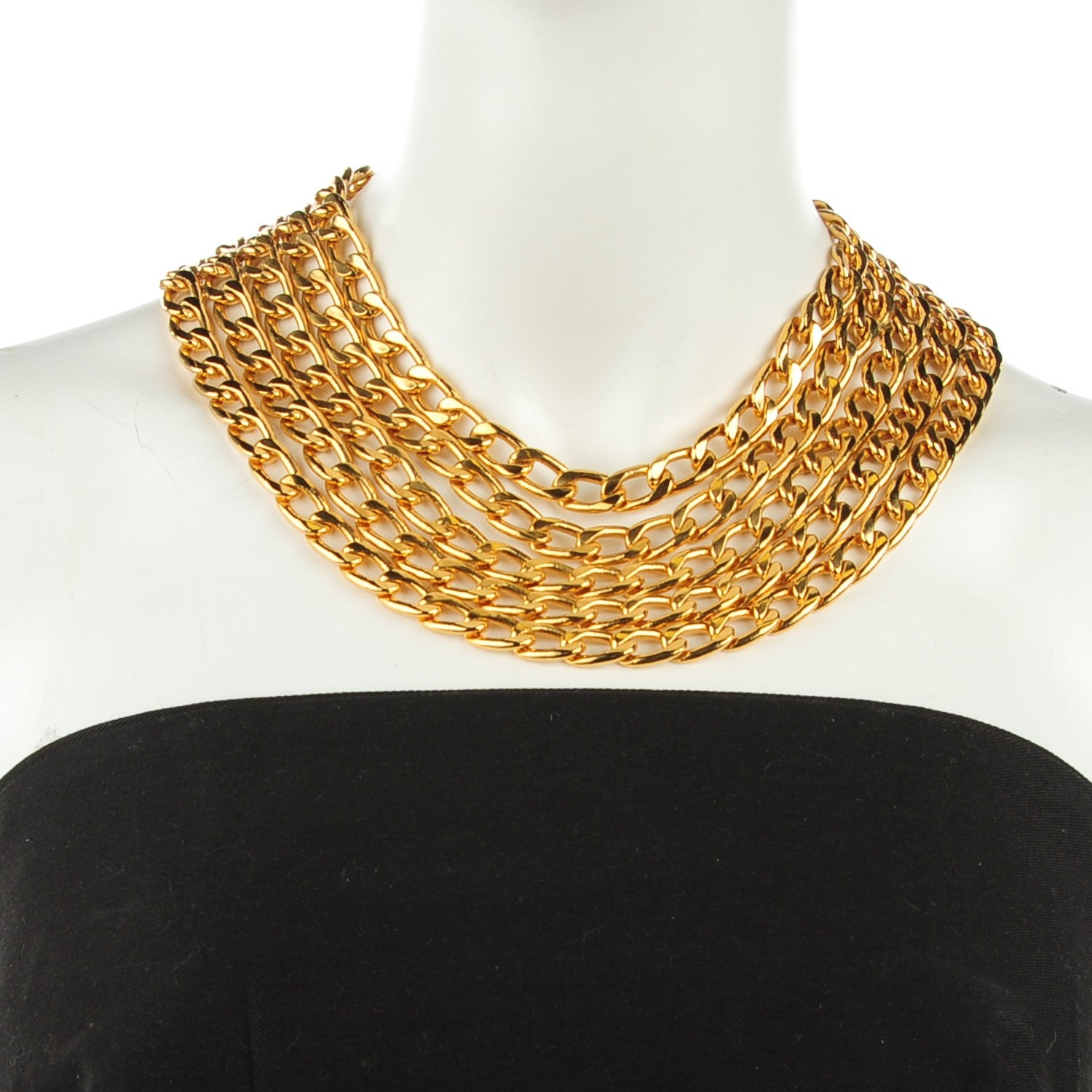 Chanel Multi Strand Chain Choker Necklace Gold 2 of 5