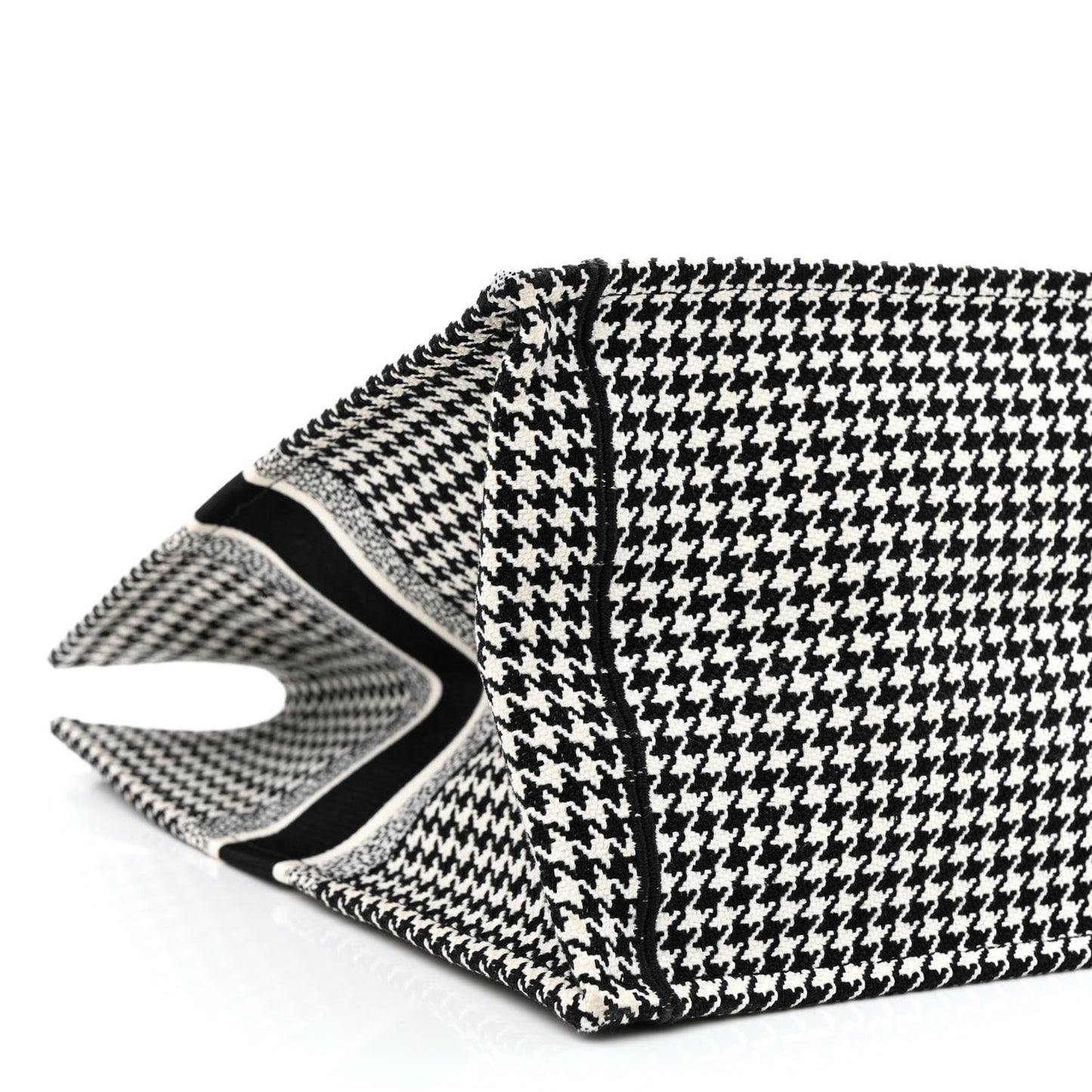 Canvas Houndstooth Embroidered Book Tote Black White