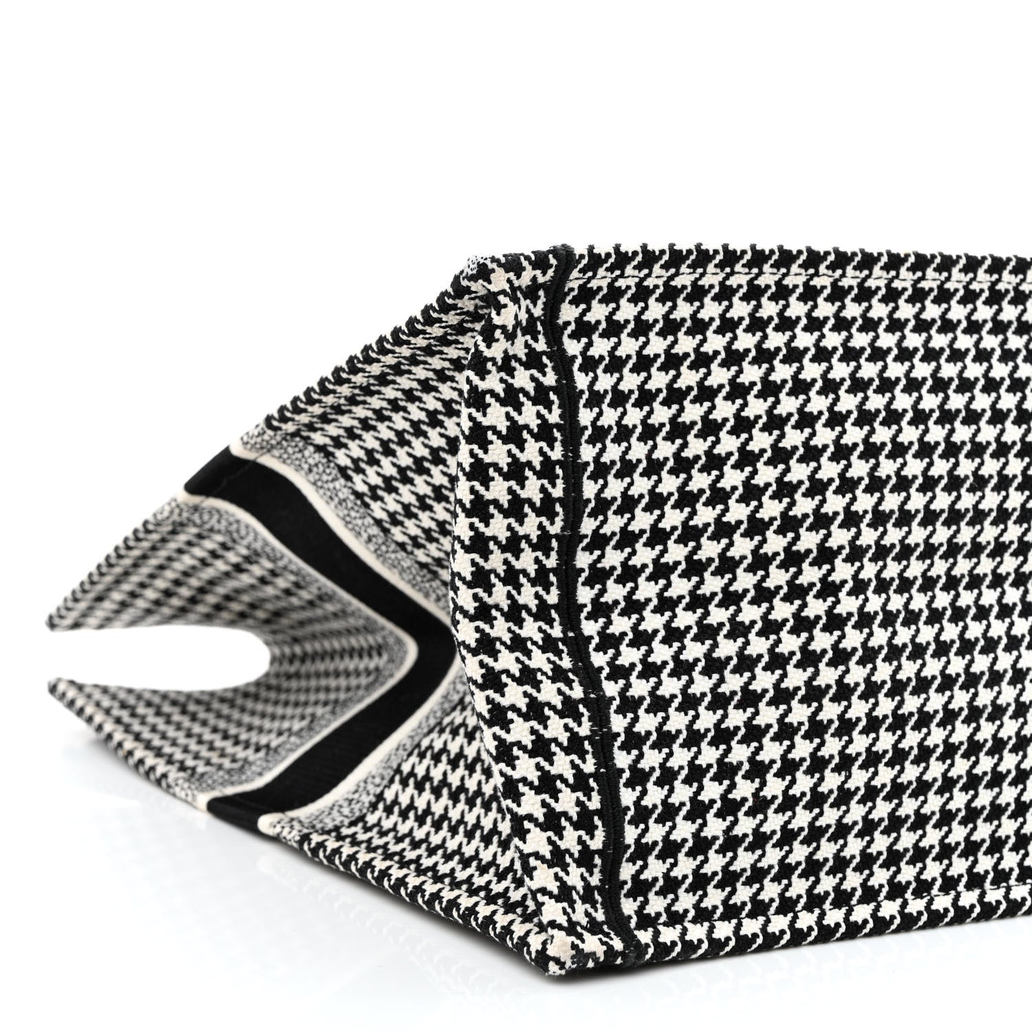 Christian Dior Canvas Houndstooth Embroidered Book Tote Black White 9 of 14