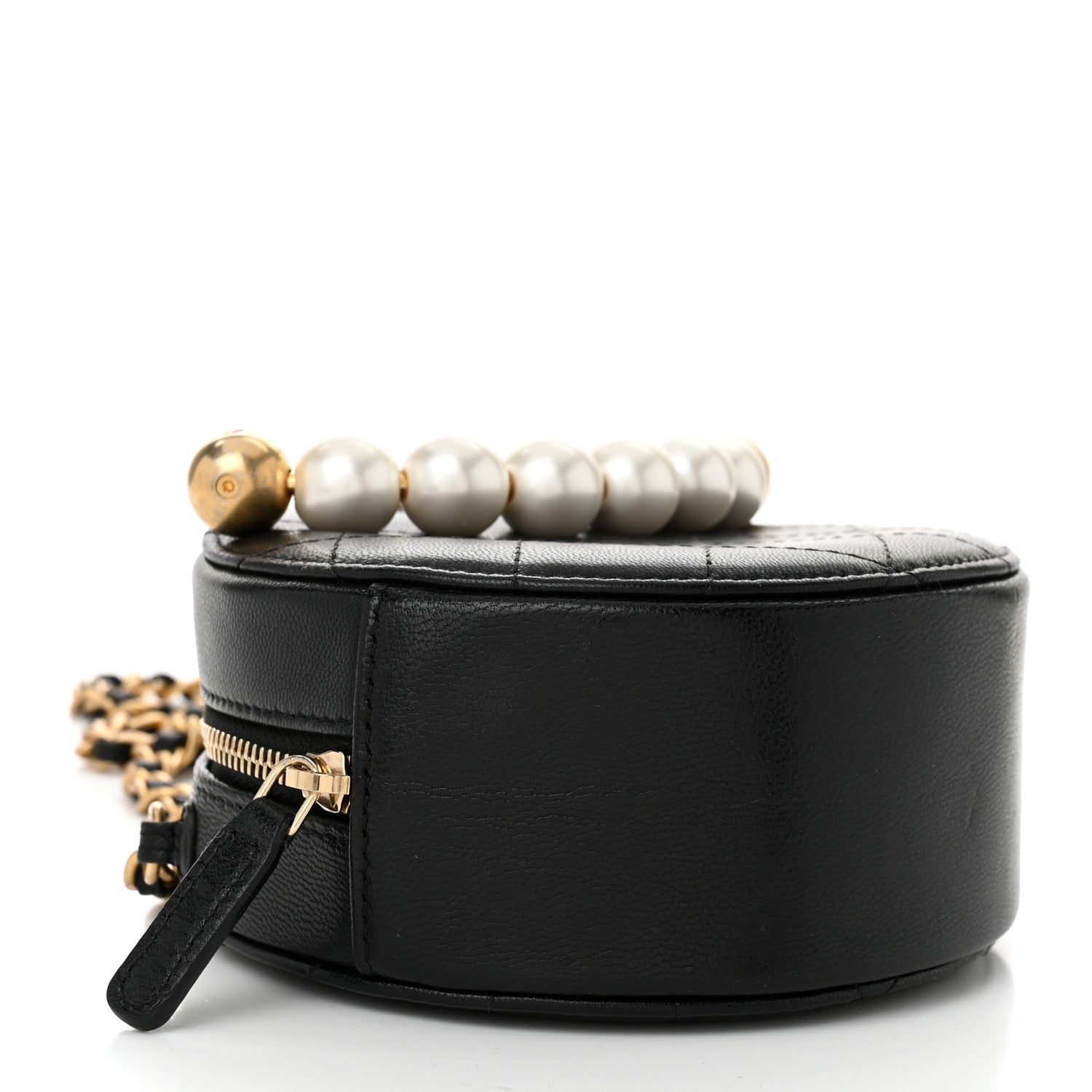 Chanel Goatskin Quilted Chic Pearls Chain Round Clutch With Chain Black 4 of 10