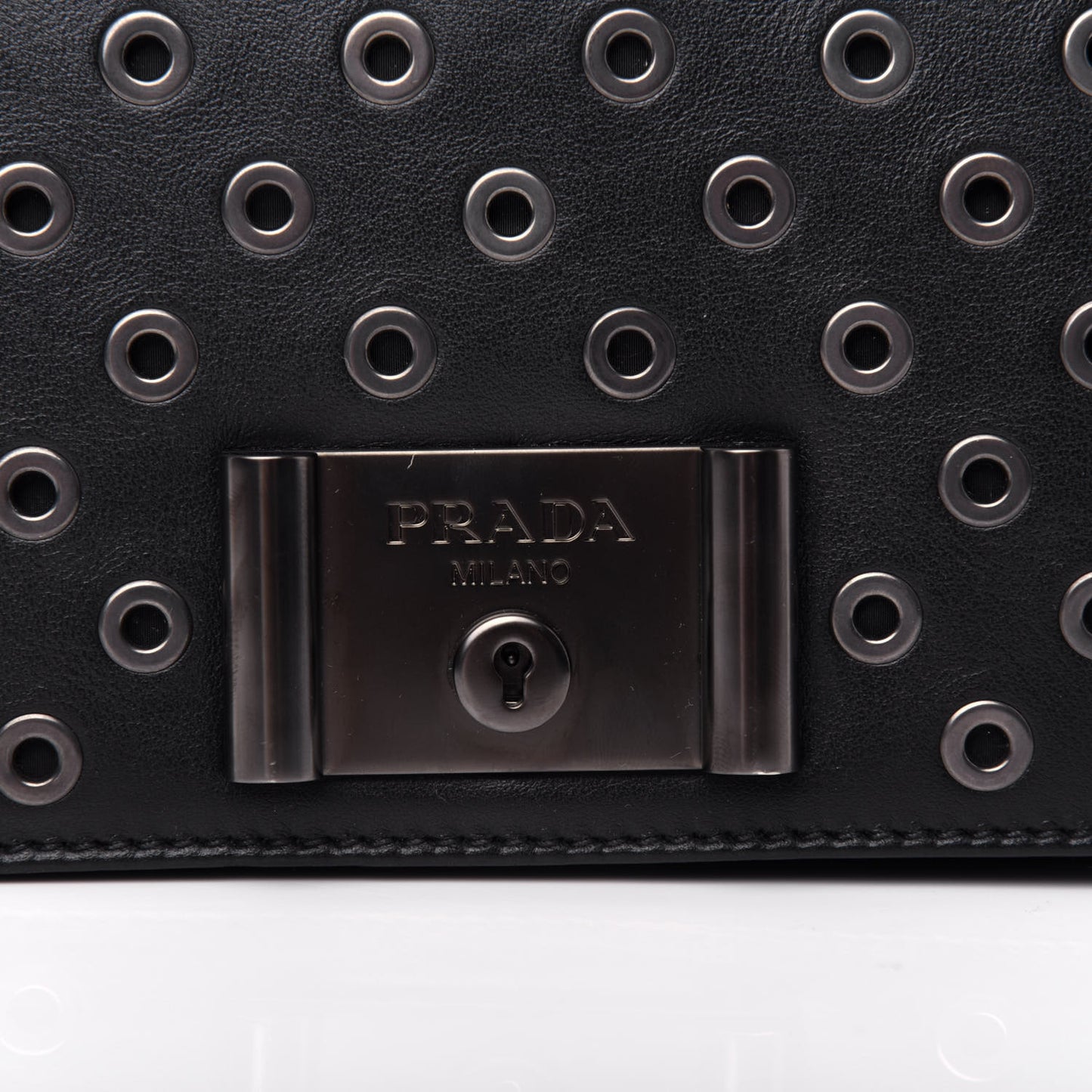 Soft Calf Grommet Lock Flap Chain Shoulder Bag Black