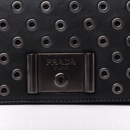 Prada Soft Calf Grommet Lock Flap Chain Shoulder Bag Black 9 of 9