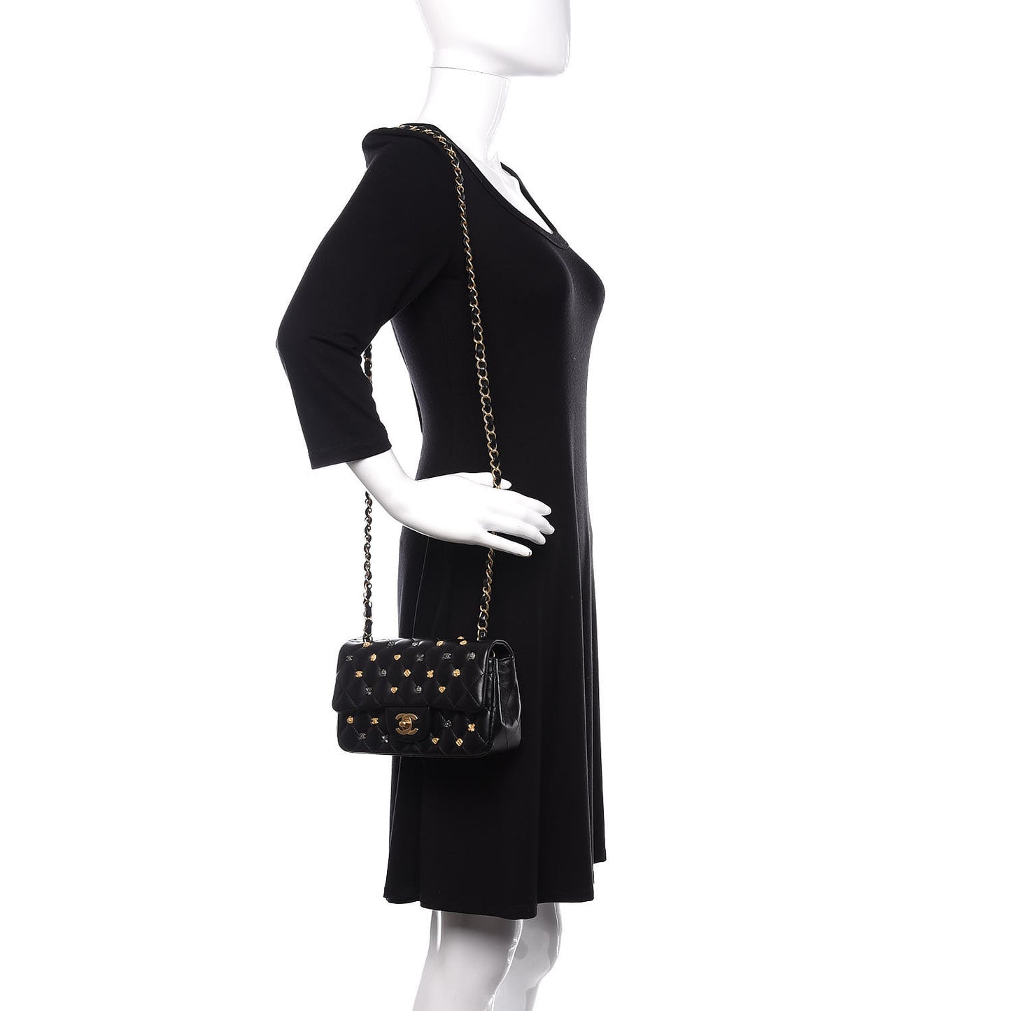 Lambskin Quilted Studded Mini Rectangular Flap Black