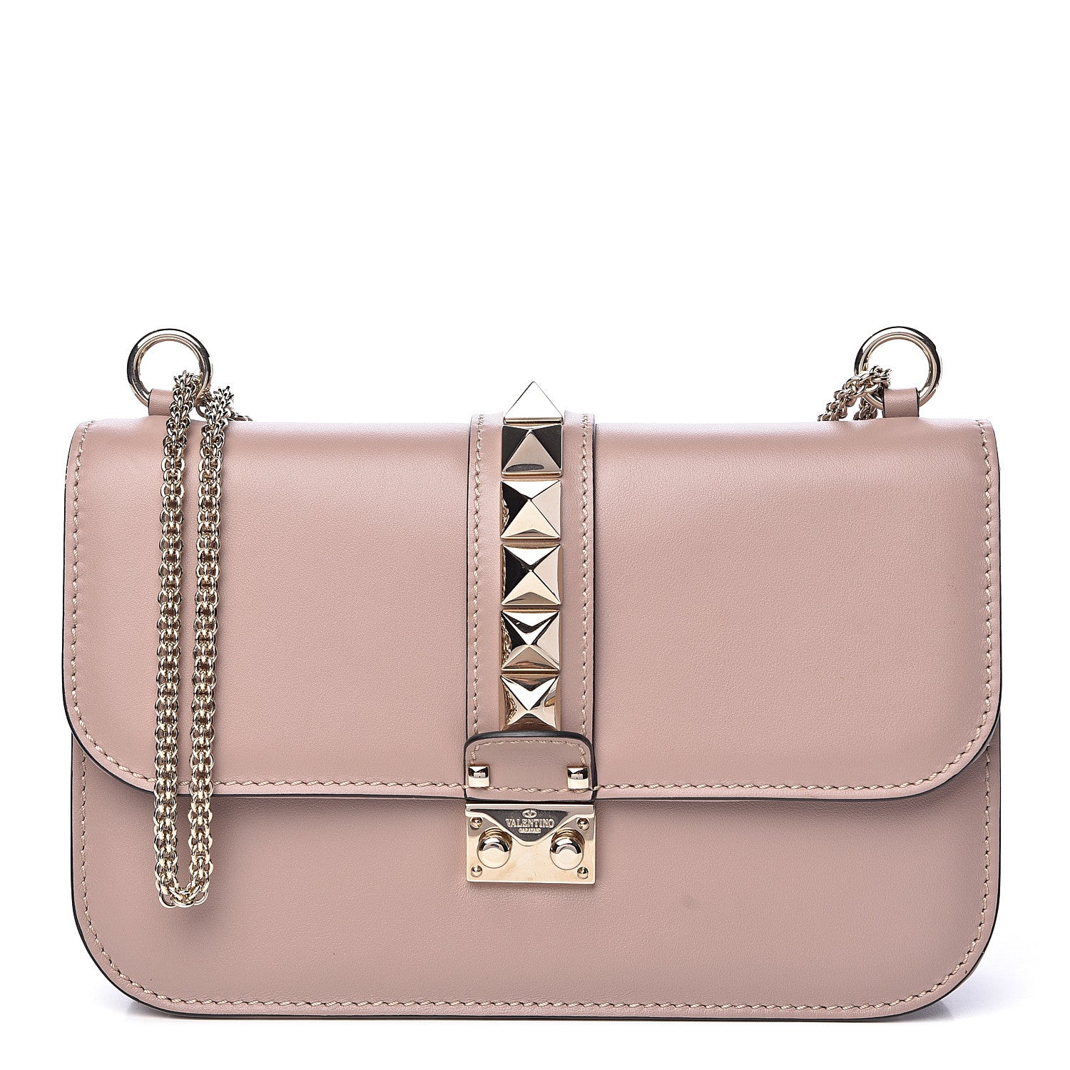 Valentino Garavani Vitello Medium Glam Lock Rockstud Flap Poudre 1 of 13