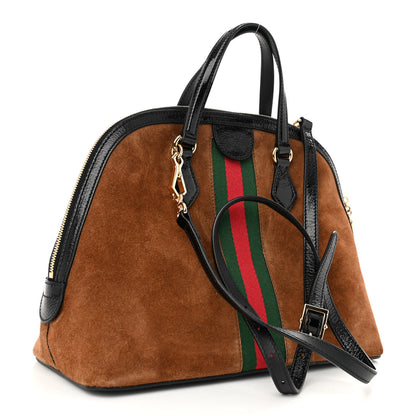 Gucci Suede Patent Web Medium Ophidia Top Handle Dome Bag Nocciola Black 3 of 10