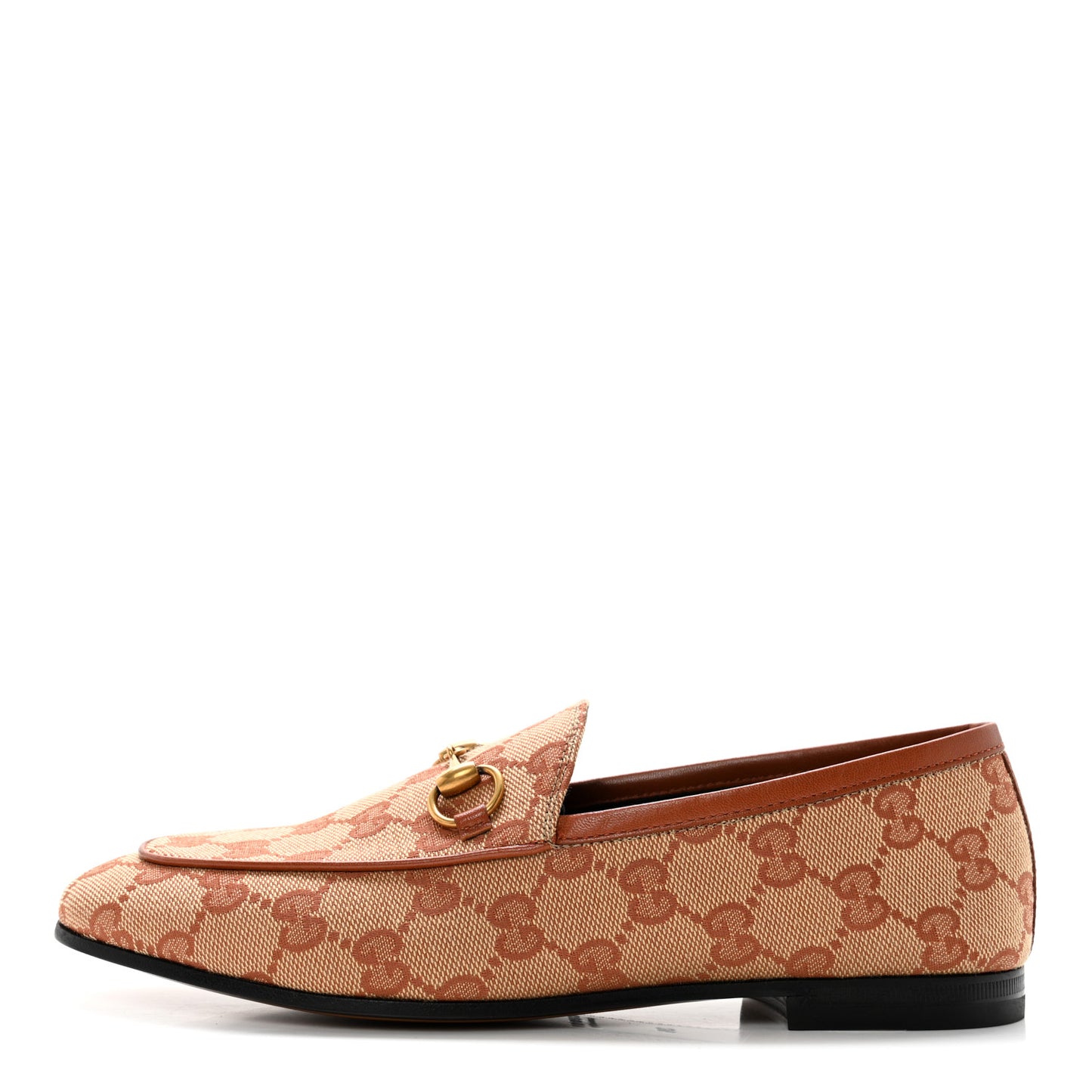 Canvas GG Monogram Horsebit Womens Jordaan Loafers 36 Beige Ruggine