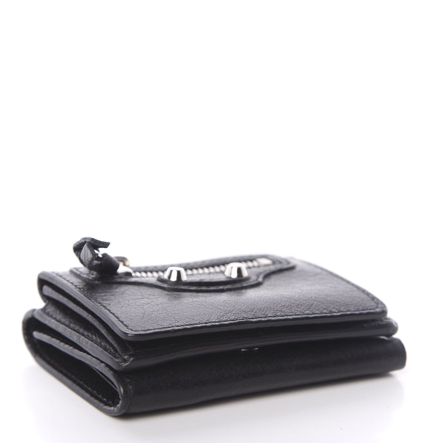 Agneau Classic Silver Hardware Mini Wallet Black