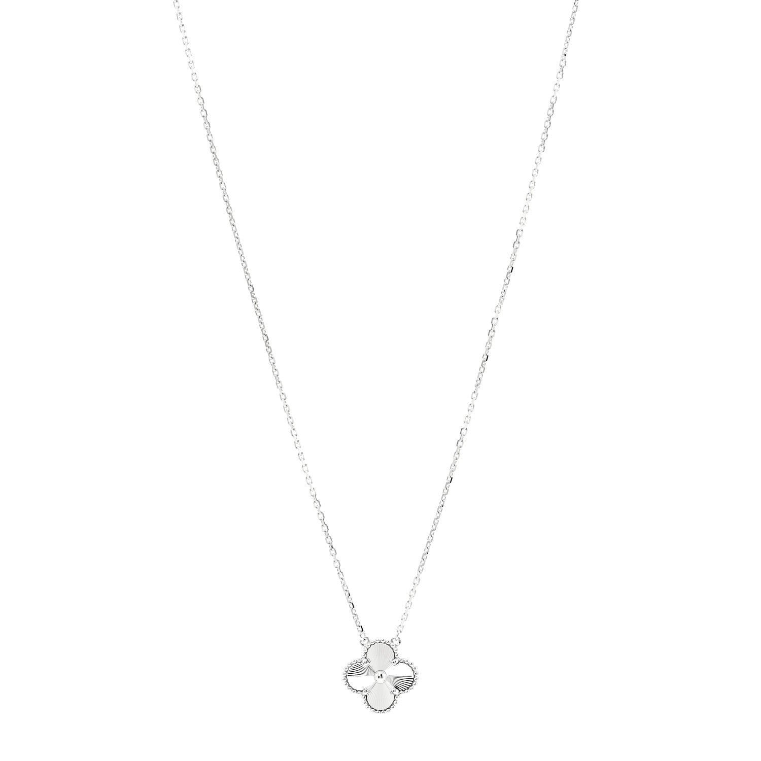 Van Cleef & Arpels 18K White Gold Guilloche Vintage Alhambra Pendant Necklace 1 of 6