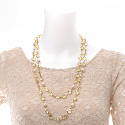 Chanel Crystal Pearl Sautoir Long Necklace Green 1981 2 of 5