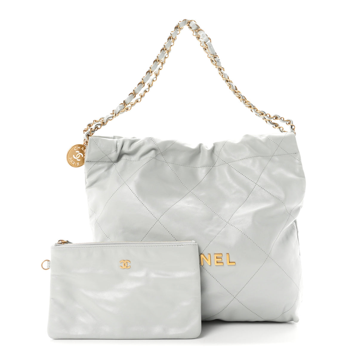 Shiny Calfskin Quilted Small Chanel 22 Light Blue